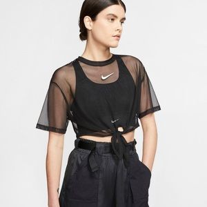 Nike Mesh Sheer Tie Front Crop Top Black L